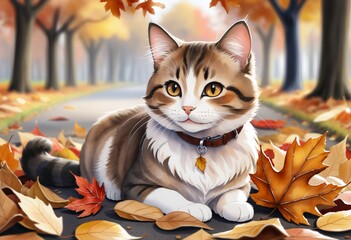 Cat on an autumn day