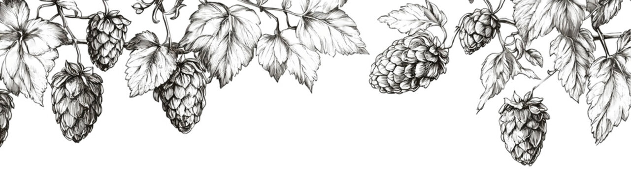 Set of Hand Drawn Hop Humulus Lupulus Line Art Engraving Style Vector Illustration Collection