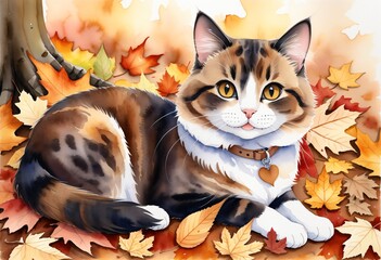 Cat on an autumn day