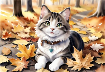 Cat on an autumn day