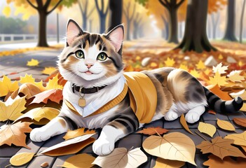 Cat on an autumn day