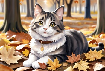 Cat on an autumn day