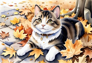 Cat on an autumn day