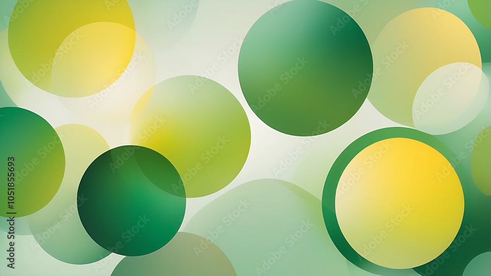 Poster abstract background with green and yellow overlapping circles on a white background.