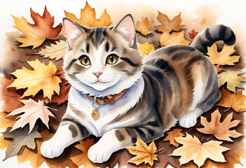 Cat on an autumn day