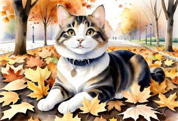 Cat on an autumn day