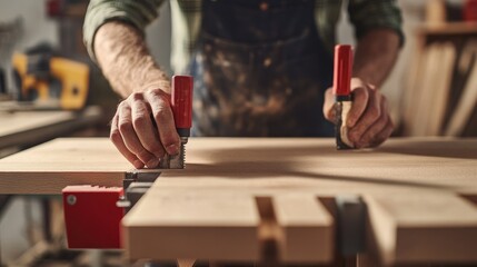 Carpenter Using Clamps