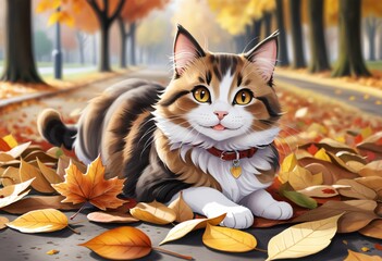 Cat on an autumn day