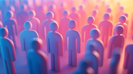 Colorful crowd of abstract figures, blurry background