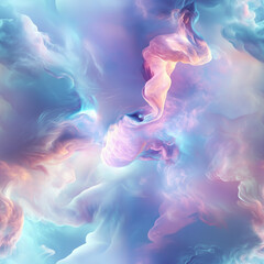 Fototapeta premium gentle smoke trails on whimsical abstract pattern in soft pastel colors, creating a serene and dreamlike atmosphere with delicate, airy hues. 
