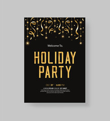 holiday party and happy new year party invitation card. flyer. poster and greeting card design template. gold color design concept. Vector illustration 