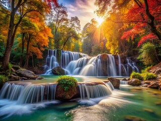 Obraz premium Captivating Long Exposure of Nature's Fragments: Waterfalls, Rocks, and Forests in Motion