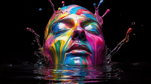 A colorful splash of face shape paint, amazing splashscreen artwork, photoshop water art, liquid painting, swirling paint colors, ink splash, physics splashes of colors, colorful swirls of paint, pain