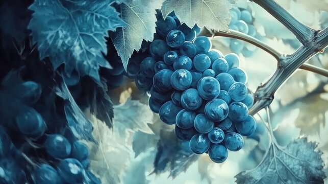 Close-Up of Blue Grapes on Vine
