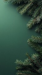 Evergreen pine branches frame a deep forest green background, creating a minimalist festive border perfect for holiday designs and winter themes.