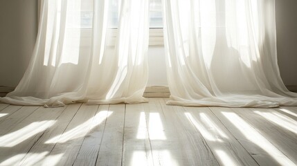 Obraz premium Soft Curtains Draped by Sunlight in a Cozy Room
