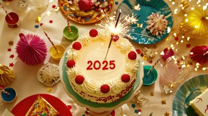 Obraz premium Celebration Cake for New Year 2025