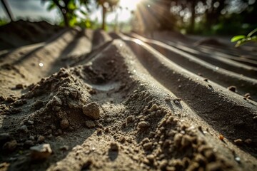Fototapeta premium Close-Up Silhouette of Dirt with Textured Details and Natural Elements for Nature and Earth Photography