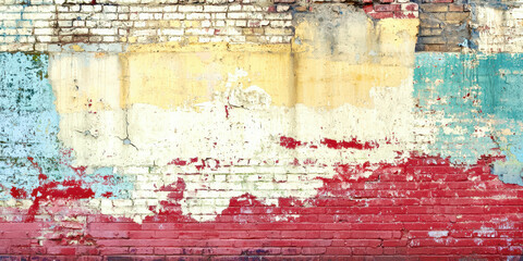 A wall with a red, yellow, and blue paint job