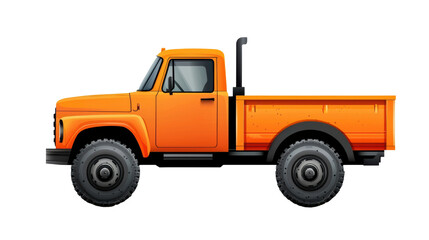 Fototapeta premium This vibrant orange pickup truck showcases classic design with sturdy build, perfect for various tasks and adventures. Its bold color and robust tires make it stand out on any road. 