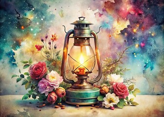 Creative Double Exposure Lamp Watercolor Clipart Illustration Isolated for Artistic Projects, Design Elements, and Home Decor Inspirations