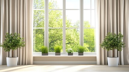 Fototapeta premium Bright Living Space with Greenery and Natural Light