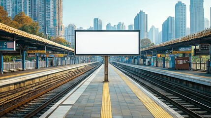 Fototapeta premium Empty Billboard at Urban Train Station in City Center