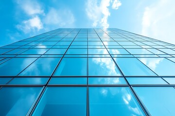 Fototapeta premium Modern glass skyscraper reflecting the sky.