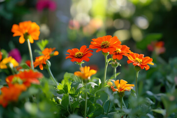 Vibrant Orange Flowers Blooming Gracefully in a Sunlit Garden During Springtime