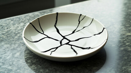 地震でひび割れた現代的な皿