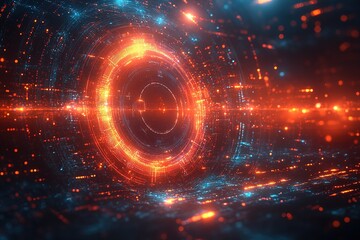 Obraz premium Abstract glowing digital ring and particles.