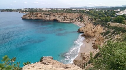 Obraz premium Serene Coastal View with Turquoise Waters and Cliffs