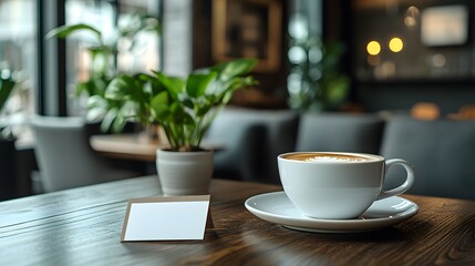 Fototapeta premium Cozy Cafe Scene with Coffee and Plant Decor