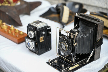 Old cameras in a flea market