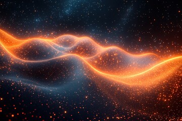 Obraz premium Abstract glowing wave with particle texture and starry background.