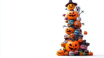 Fototapeta premium Halloween Pumpkin and Ghost Stack Spooky Tower Illustration