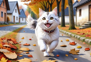 Running cat, autumn day