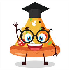 cute graduation college student expression of slice of pizza character