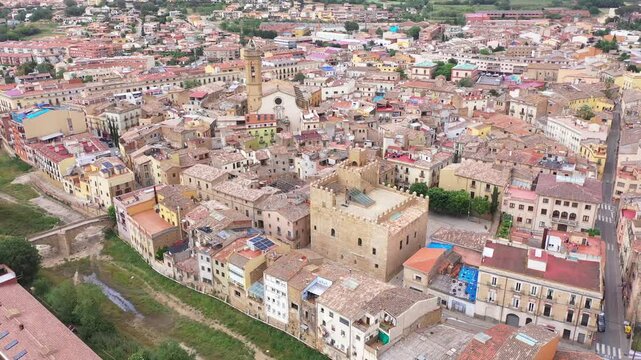 Drone view of the residential areas of La Bisbal d'Emporda, located in the province of Girona in Catalonia, Spain. 