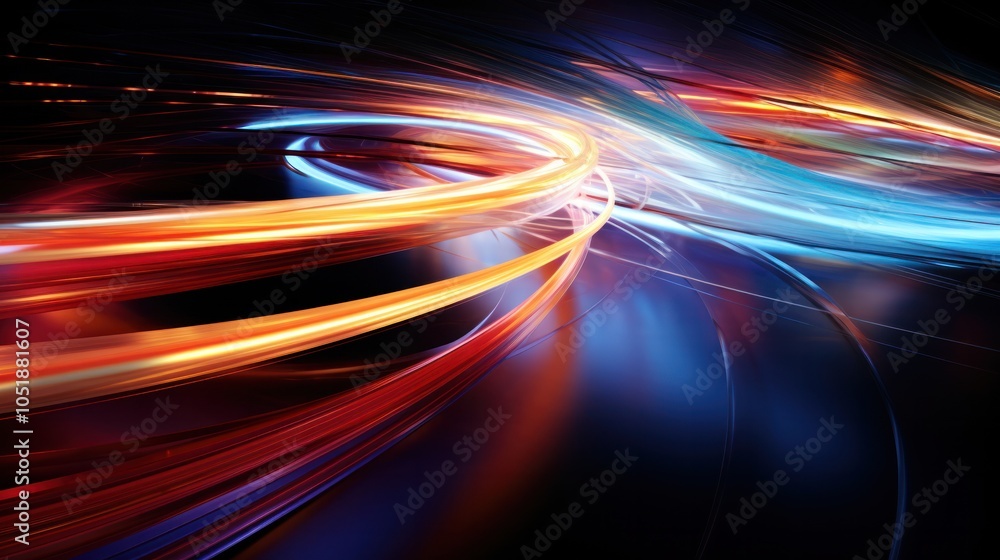 Poster the image consists of abstract lights with moving colorful light trails.