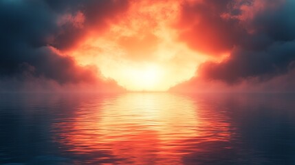 Fototapeta premium A beautiful sunset over the ocean with a bright orange sun