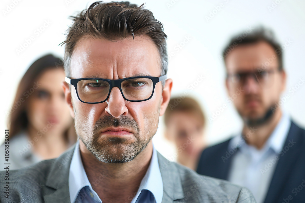 Poster created with generative ai image of angry severe strict man office worker