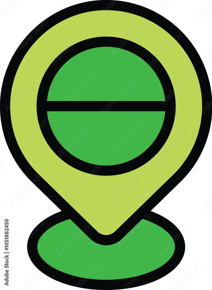 Poster simple vector showing a green map pin with a minus sign, indicating a location removal or subtractio