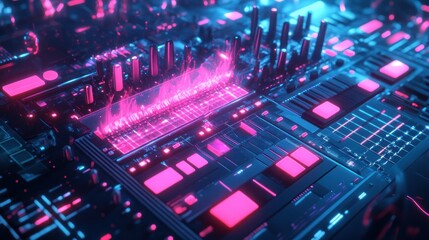Obraz premium A futuristic cityscape rendered with vibrant neon lights.