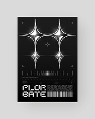 Futuristic Abstract Cyberpunk Poster Design. Y2K monochrome metallic, Silver Chrome, 2000s.	