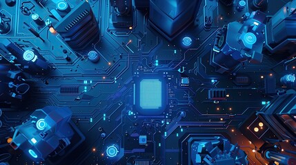 Fototapeta premium Digital Brain: A Circuit Board with a Glowing Processor