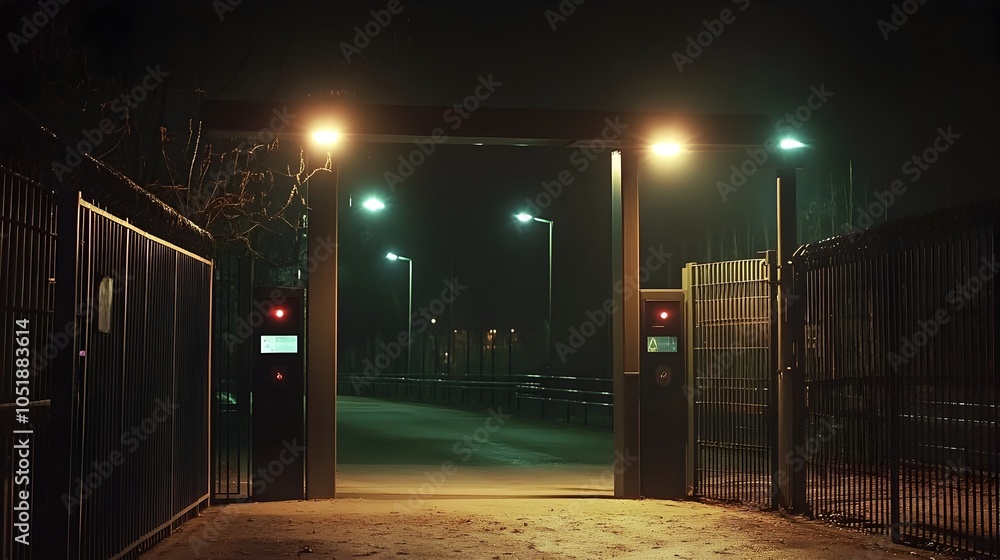 Poster infrared security sensors at entrance gate in dark environment