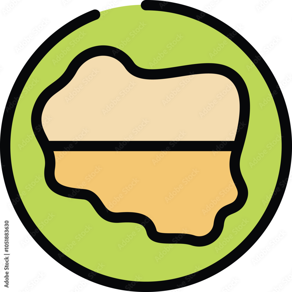 Poster simple vector icon representing a cross section of two soil layers inside a green circle