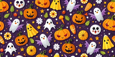 Obraz premium Cute Halloween Elements Pattern for Festive Designs and Decorations