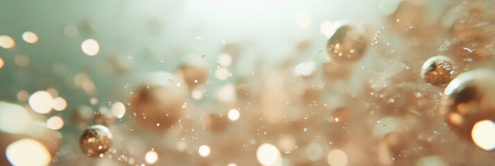 Fototapeta premium Bubbles and shimmering particles create mesmerizing underwater scene, evoking sense of tranquility and wonder. soft focus enhances ethereal quality of image